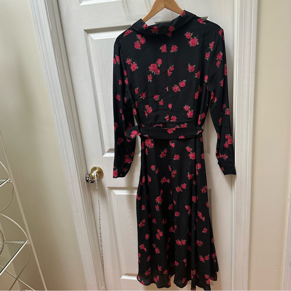 JENESEQUA Bastia Roses Floral Black red Dress Mulberry Silk collared shirt dress - Picture 10 of 16